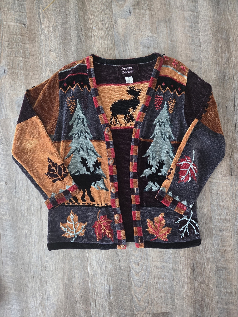 Vintage Knitted Sweater Moose & Autumn Print